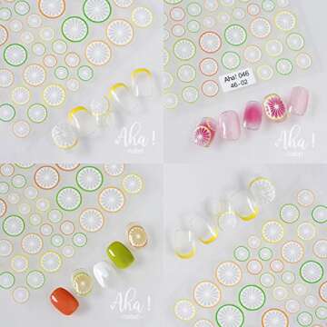Fruit Nail Art Stickers Summer Lemon Cherry 3D Self-Adhesive Nail Decals Orange Grapefruit Manicure Decoration for Women and Girls(3Sheets)