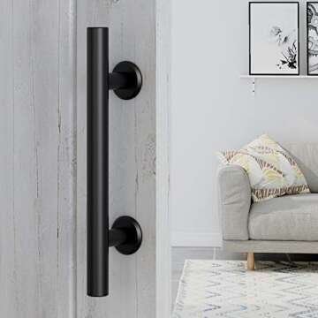 FaithLand 12" Heavy Duty Pull and Flush Door Handle Set in Black, Sliding Barn Door Handle - Fit Doo...