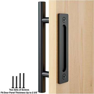FaithLand 12" Heavy Duty Pull and Flush Door Handle Set in Black, Sliding Barn Door Handle - Fit Doors Up to 2 3/8''