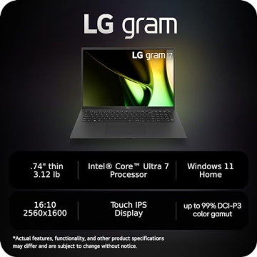 LG gram 17-Inch Lightweight Laptop Intel Evo Edition - Intel Core Ultra 7 processor Windows 11 Home 16GB RAM 1TB SSD - Black (Renewed)