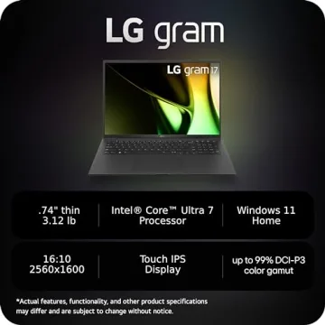 LG gram 17-Inch Lightweight Laptop Intel Evo Edition - Intel Core Ultra 7 processor Windows 11 Home 16GB RAM 1TB SSD - Black (Renewed)