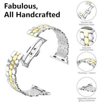 TISIMO Compatible with Apple Watch Band 45mm 44mm 42mm 41mm 40mm 38mm Women,Stainless Steel Metal iW...