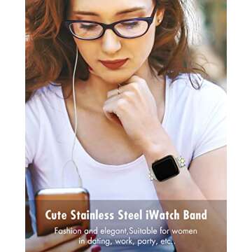 TISIMO Compatible with Apple Watch Band 45mm 44mm 42mm 41mm 40mm 38mm Women,Stainless Steel Metal iWatch Band for iWatch Series 9/SE/SE2/8/7/6/5/4/3/2/1,42mm 44mm 45mm Sliver Gold