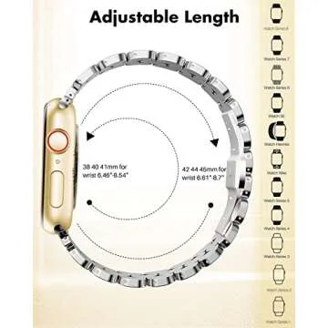 TISIMO Compatible with Apple Watch Band 45mm 44mm 42mm 41mm 40mm 38mm Women,Stainless Steel Metal iWatch Band for iWatch Series 9/SE/SE2/8/7/6/5/4/3/2/1,42mm 44mm 45mm Sliver Gold