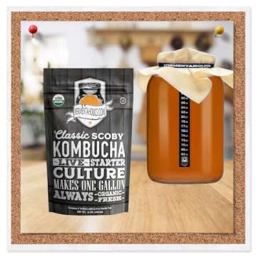 Kombucha Essentials Kit - Includes USDA Organic Kombucha SCOBY + 1-Gallon Glass Fermenting Jar with ...