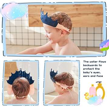 FUSACONY Baby Shower Cap Shield, Shower Cap for Kids, Visor Hat for Eye and Ear Protection for 0-9 Years Old Children, Cute Crown Shape Makes The Baby Bath More Fun(Blue)