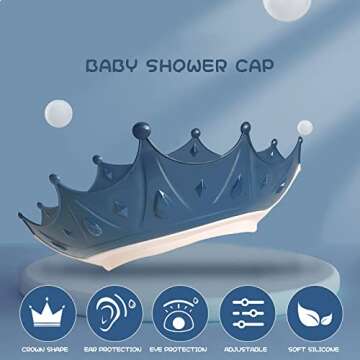FUSACONY Baby Shower Cap Shield, Shower Cap for Kids, Visor Hat for Eye and Ear Protection for 0-9 Years Old Children, Cute Crown Shape Makes The Baby Bath More Fun(Blue)