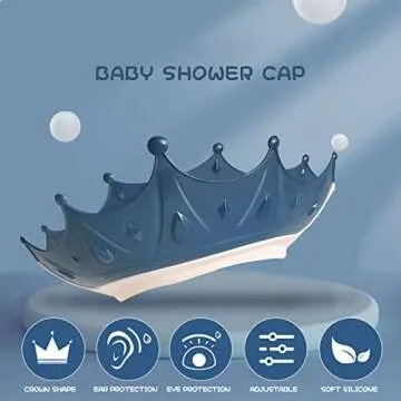 FUSACONY Baby Shower Cap Shield, Shower Cap for Kids, Visor Hat for Eye and Ear Protection for 0-9 Years Old Children, Cute Crown Shape Makes The Baby Bath More Fun(Blue)