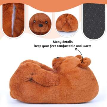 Alayger Women's Plush Teddy Bear Slippers Home Indoor Soft Anti-Slip Cute Winter Warm Floor Shoes Slippers Cartoon