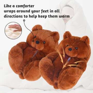 Alayger Women's Plush Teddy Bear Slippers Home Indoor Soft Anti-Slip Cute Winter Warm Floor Shoes Slippers Cartoon