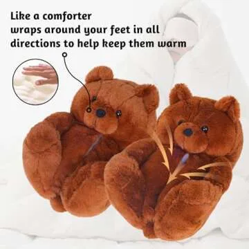 Alayger Women's Plush Teddy Bear Slippers Home Indoor Soft Anti-Slip Cute Winter Warm Floor Shoes Slippers Cartoon