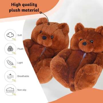 Alayger Women's Plush Teddy Bear Slippers Home Indoor Soft Anti-Slip Cute Winter Warm Floor Shoes Slippers Cartoon