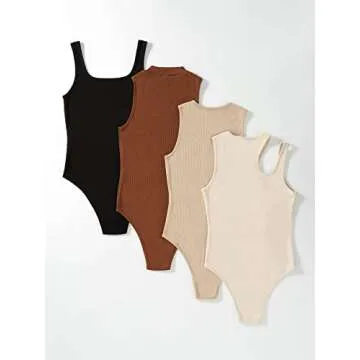 Milumia Women's 4 Piece Bodysuit Ribbed Sleeveless Crewneck Solid Basic Bodysuits Multicolor Large