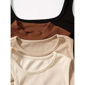 Milumia Women's 4 Piece Bodysuit Ribbed Sleeveless Crewneck Solid Basic Bodysuits Multicolor Large