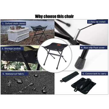 DRAXDOG Camping Chair, 2 Way Compact Backpacking Chair, Portable Folding Chair, Beach Chair with Side Pocket, Lightweight Hiking Chair YC (MZ Black Set)