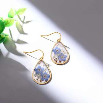 Forget-Me-Not Pressed Flower Earrings for Women