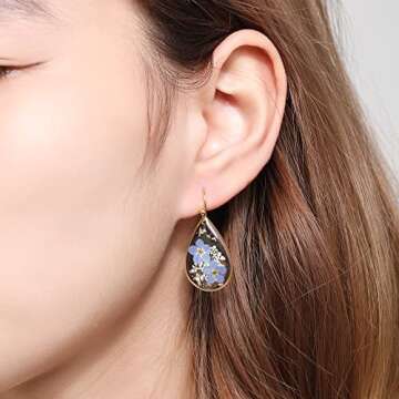 Forget-Me-Not Pressed Flower Earrings for Women