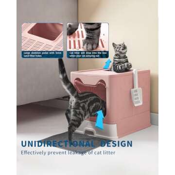 Medario Cat Litter Box with Litter Mat and Scoop, Large Foldable Litter Box with Lid, Front Entry To...