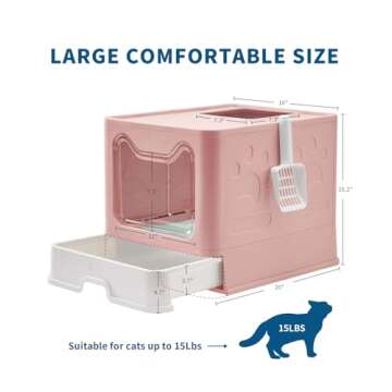 Medario Cat Litter Box with Litter Mat and Scoop, Large Foldable Litter Box with Lid, Front Entry Top Exit Kitty Litter Box, Odor Control Easy Clean (Pink)