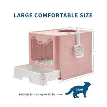 Medario Cat Litter Box with Litter Mat and Scoop, Large Foldable Litter Box with Lid, Front Entry Top Exit Kitty Litter Box, Odor Control Easy Clean (Pink)