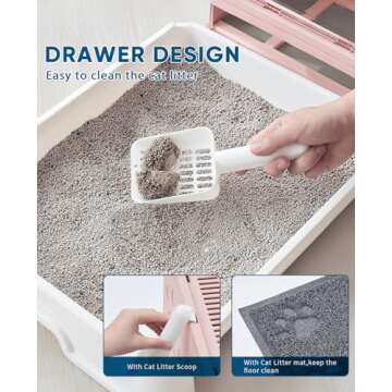 Medario Cat Litter Box with Litter Mat and Scoop, Large Foldable Litter Box with Lid, Front Entry Top Exit Kitty Litter Box, Odor Control Easy Clean (Pink)