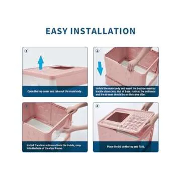 Medario Cat Litter Box with Litter Mat and Scoop, Large Foldable Litter Box with Lid, Front Entry Top Exit Kitty Litter Box, Odor Control Easy Clean (Pink)