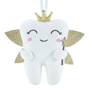 Tooth Fairy,Tooth Fairy Pillow with Shiny Wings,Tooth Fairy Pillow for Boys,Tooth Pillow,Tooth Fairy Gift,Tooth Decor,Tooth Fairy Doll,Tooth Fairy Bag Keepsake (Gold wings)