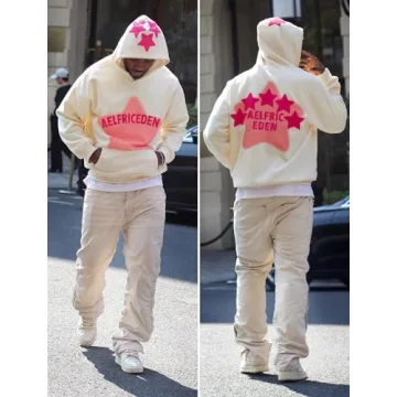 Pink Star Print Oversized Pullover Hoodie for Women