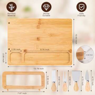 AISOSO Charcuterie Boards, Personalized Bamboo Cheese Board Set with 4 Cheese Knife, Lightweight and Elegant Serving Platter Accessories for Entertaining Party Picnic, Housewarming and Wedding