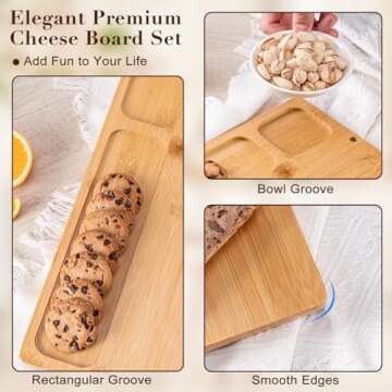 AISOSO Charcuterie Boards, Personalized Bamboo Cheese Board Set with 4 Cheese Knife, Lightweight and Elegant Serving Platter Accessories for Entertaining Party Picnic, Housewarming and Wedding