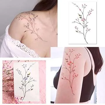 Temporary Tattoo of Gypsophila, Waterproof Colorful Temporary Tattoos Fake Tattoos That Look Real and Last Long Tattoo Stickers Watercolor Mixed Style Body Art Temporary Tattoos for Women Girls Kids