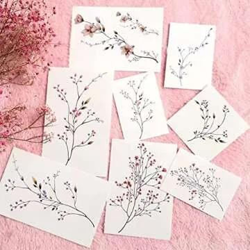 Temporary Tattoo of Gypsophila, Waterproof Colorful Temporary Tattoos Fake Tattoos That Look Real and Last Long Tattoo Stickers Watercolor Mixed Style Body Art Temporary Tattoos for Women Girls Kids