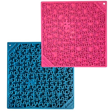 SodaPup Pink & Blue Jigsaw eMat Bundle – Durable Lick Mat Feeder Made in USA from Non-Toxic, Pet-S...