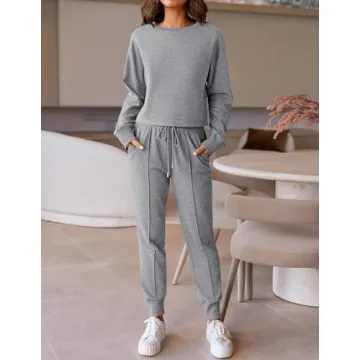 ZESICA Women's Long Sleeve Crop Top and Pants Pajama Sets 2 Piece Jogger Long Sleepwear Loungewear Pjs Sets,Grey,Small
