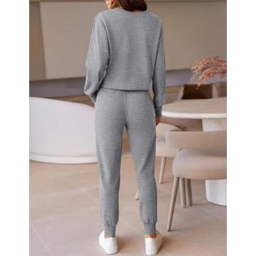 ZESICA Women's Long Sleeve Crop Top and Pants Pajama Sets 2 Piece Jogger Long Sleepwear Loungewear Pjs Sets,Grey,Small