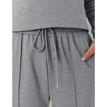ZESICA Women's Long Sleeve Crop Top and Pants Pajama Sets 2 Piece Jogger Long Sleepwear Loungewear Pjs Sets,Grey,Small