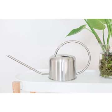 Stainless Steel Watering Can for Houseplants by Houseplant Resource Center | 1L Capacity for Indoor/...