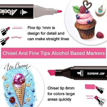 ABEIER 100 Colors Dual Tips Alcohol Markers set,Art Markers for Drawing, Permanent Sketch Markers for Kids adult coloring