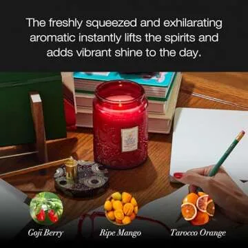 Voluspa Goji Tarocco Orange, Large Candle Jar, 18 oz, 100 Hour Burn Time, All Natural Wicks and Coconut Wax for Clean Burning, Vegan, Poured in the USA