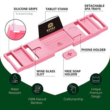 Royal Craft Wood Luxury Bathtub Caddy Tray: Relax in Style with Extended Size & Bonus Soap Holder!