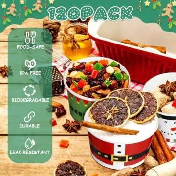 Zhehao 120 Pcs 9 oz Christmas Ice Cream Bowls Ice Cream Paper Cups Disposable Soup Cups Snack Cups f...