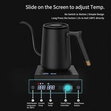 TIMEMORE Fish Smart Electric Coffee Kettle 600ML, Gooseneck Pour Over Kettle for Coffee and Tea Vari...
