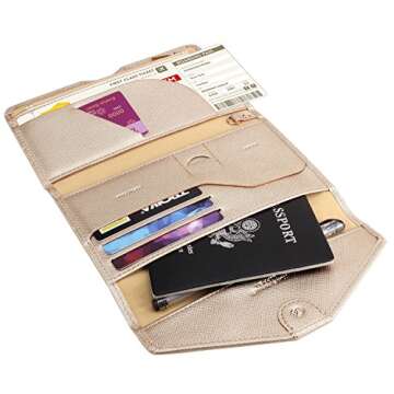 ZOPPEN Passport Holder Women/Men, Multi-purpose Rfid Blocking Travel Passport Wallet (Ver.4) Travel Essentials Tri-fold Document Organizer Holde, Gold