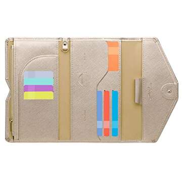 ZOPPEN Passport Holder Women/Men, Multi-purpose Rfid Blocking Travel Passport Wallet (Ver.4) Travel Essentials Tri-fold Document Organizer Holde, Gold