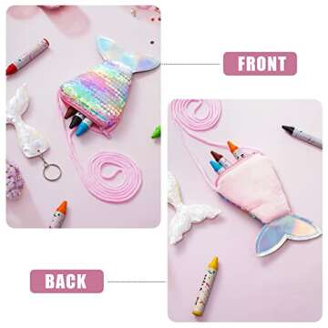 30 Pcs Mermaid Tail Coin Purse Colorful Sequin Keychains Mermaid Tail Sequin Crossbody Coin Wallet Bags Reversible Sequin Glitter Keychains for Kids Girls Mermaid Birthday Party Favors Goodie Bag