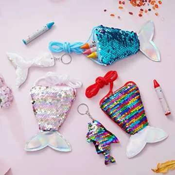 30 Pcs Mermaid Tail Coin Purse Colorful Sequin Keychains Mermaid Tail Sequin Crossbody Coin Wallet Bags Reversible Sequin Glitter Keychains for Kids Girls Mermaid Birthday Party Favors Goodie Bag