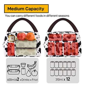 Buringer Insulated Lunch Bag Lunch Box for Women Men Adult Lunch Tote for Work Picnic Travel (Cow Print)
