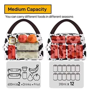Buringer Insulated Lunch Bag Lunch Box for Women Men Adult Lunch Tote for Work Picnic Travel (Cow Print)