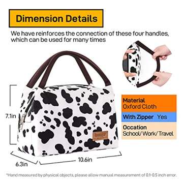 Buringer Insulated Lunch Bag Lunch Box for Women Men Adult Lunch Tote for Work Picnic Travel (Cow Print)