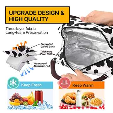 Buringer Insulated Lunch Bag Lunch Box for Women Men Adult Lunch Tote for Work Picnic Travel (Cow Print)
